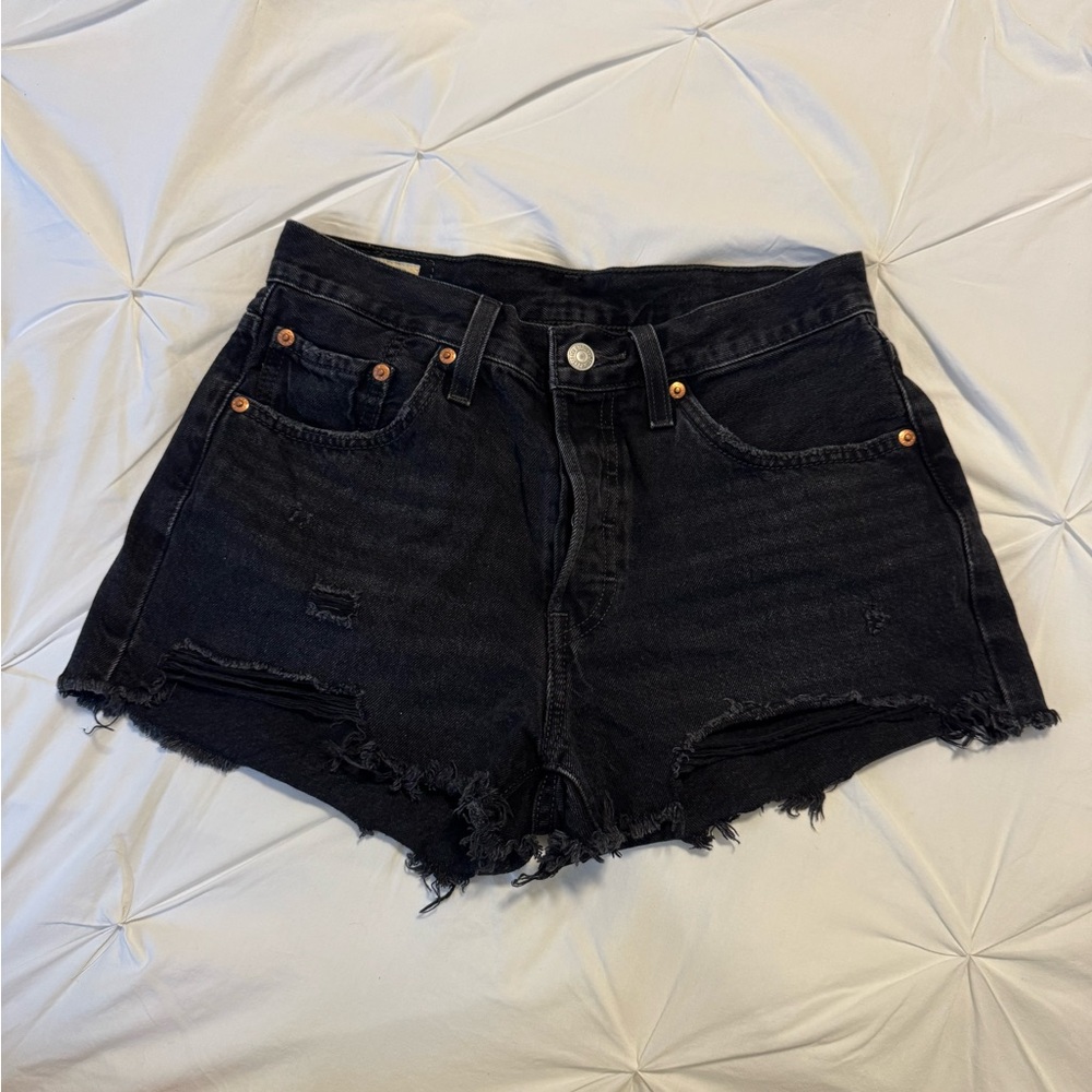 Levi's Black Jean Shorts Distressed High-Waisted
